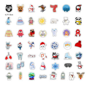50Pcs christmas cute winter snowman Stickers   DIY Waterproof laptop phone Decals Doodle Stickers