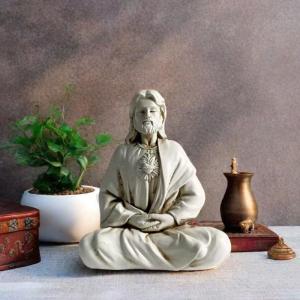 Religious Holy Sculpture Meditating Figurine Handcraft Religious Resins Ornament for Christmas Easters Tabletop Decors