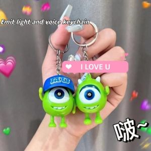 Disney Monsters University Sulley Mike Keychain PVC Big Eyes Action Figure Model Cartoon Luminous LED Key Ring Kids Toys Key Chain Christmas Gift
