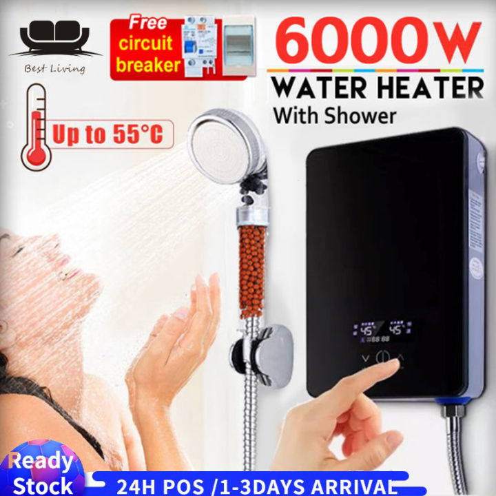 【Malaysia Spot Sale】6KW Electric Tankless Water Heater Quick Heating