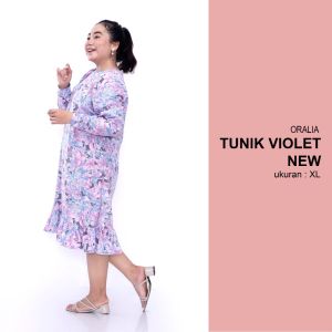 Tunik long rayon bigsize jumbo violet / atasan wanita big size / atasan tunik / tunik kerja / tunik motif L