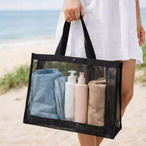 Fashion Green Life COD Fashion Transparent Mesh Shopping Bag Nylon Black Tote Bag Breathable Single Shoulder Hasp Crossbody