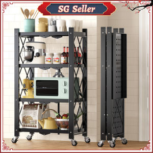 Local Spot Foldable metal Kitchen rack 3/4/5 Folding storage rack with wheels to move and fix the storage rack