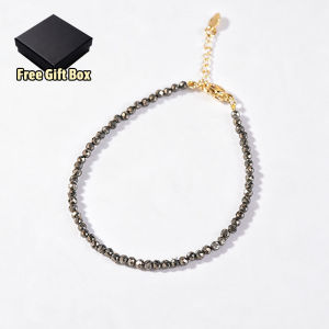 Natural Citrine Pyrite Beaded Bracelet Adjustable Lucky Charm Feng Shui Crystal Bracelet With Box Attract Wealth Prosperity Positive Energy Healing Stone Jewelry Gift for Women Men