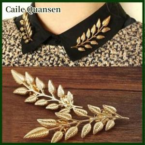 Caile เข็มกลัดรูปใบไม้และต้นไม้1คู่ชุดเสื้อยีนส์มีปกแบบย้อนยุค