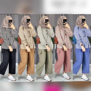 RAMOSA ONE SET BAJU SETELAN SALUR TERBARU CELANA CARGO | SETELAN RAMOSA SALUR\\ONE SET KEMEJA RAMOSA BAHAN KATUN