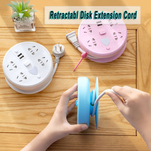 Portable Retractabl Disk Extension Cord  cute patch panel household circular socket intelligent and creative climbing wiring board with line Multifunction 4-Gang with Switch USB charge night light Disk desktop Extension leads adapters creative towing line