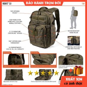 Balo Chiến Thuật Du Lịch 5.11 TACTICAL RUSH 12 2.0 Chống Nước Đứng Form Quân Đội Dày Dặn Chắc Chắn