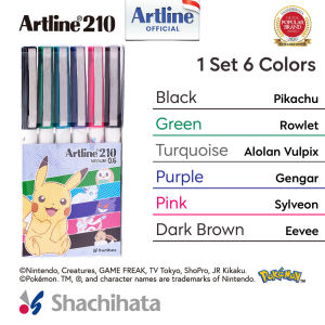 Artline 210 x Pokemon - Sign Pen 0.6mm / Pulpen Writing Pens EK 210 / EK-210 Set 6 Pcs 6PB1 6PB2
