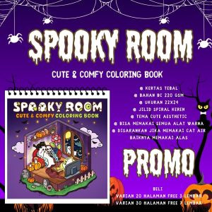 Spooky Room Purple Cute & Comfy Coloring Book Buku Mewarnai Mudah Dan Simple Untuk Anak Dewasa Kertas Super Tebal