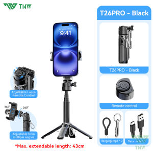 TNW T26Pro Mini Selfie Stick 3-in-1 Extendable Grip Tripod Bluetooth Remote Phone Stand For Vlog