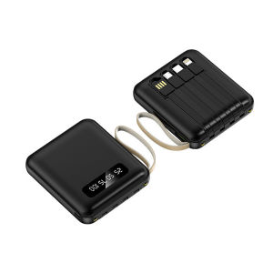 Sạc Dự Phòng 20000mAh Dung Lượng Cao Có Tích Hợp Sẵn 4 Cổng Dây Sạc 15w Tiện Lợi Nhỏ Gọn Kèm Đèn Led Nhỏ