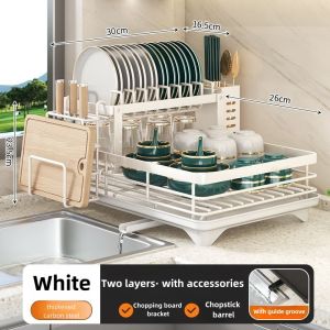 Dish Drying Rack Dish Rack with Drainer Over Sink with Telescopic Arms Functional Kitchen Sink Organizer for Vegetable Fruit and Tableware