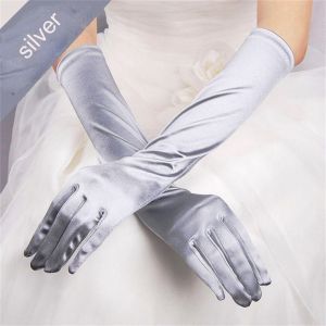 NEXTYOO Black White Gold Opera Bridal Prom Costume Accessories Finger Long Gloves Wrist Stretch Satin Wedding Gloves