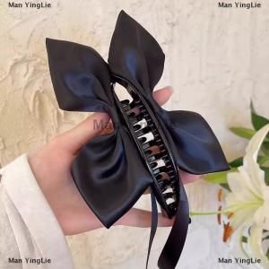 [COD] Man YingLie Ladies Bow Ribbon Hair Claw Banana Clip Solid Color Elegant Daily Headband Tail Fixing Hair Accessories
