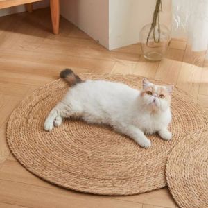 HGII 1PC Hand Woven Kitten Scratching Mat Round Wear-Resistant Rattan Cat Puppy Nest Rattan Cat Mattress Natural Cattail Cat Grinding Claw Toy For Cats Dogs