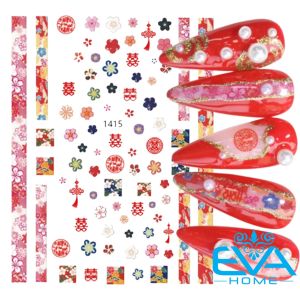 Sticker Dán Móng Tay 3D Dạng Decal Dán Chống Nước Hoạ Tiết Lễ Hội Đám Cưới Phong Cách Trung Hoa JO1415