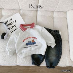 Set bộ polo dài tay bé trai áo polo nỉ họa tiết Enjoy the space quần jean 9 tới 28kg BERNIE H0525B37