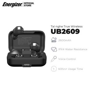 Tai nghe True Wireless Energizer UB2609 - Bluetooth V5.0 tích hợp sạc dự phòng 2600mAh kháng nước IPX4-Hàng Chính Hãng