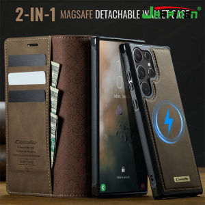 Magsafe Detachable Leather Phone Case for Samsung Galaxy S25 Edge S25 Ultra S24 FE S23 Plus + Luxury Card Insertion Slot Bag Flip Magnetic Cover Casing