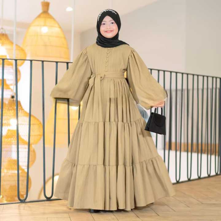 Gamis Anak Perempuan Usia 7 - 13 Tahun / Dress anak Katun Polos / Gamis susun anak terbaru 2024