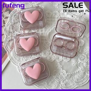 fufeng Contact Lens Cases Pink Transparent Love Bow Contact Lens Case Girl Portable Beauty Pupil Box Storage Eye Care Container Box