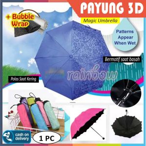 rainbow - 1 PC Payung 3D Lipat BONUS SARUNG PAYUNG Magic Umbrella 3D Payung Lipat 3 Payung 3 Dimensi Polos Jika kering Motif jika Basah - Warna Acak