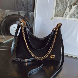 Womens New Light Luxury Fashionable High-End Black Suede Shoulder Crossbody BagVersatile for CommutingLarge Capacity Tote Bag2026