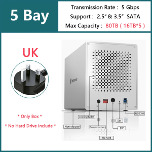 Yottamaster 5 Bay SATA SSD Enclosure 2.5 3.5 inch HDD RAID External Case USB 3.0 Dual Slot Hard Drive Disk Storage Box House