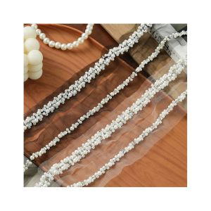 LUXERY Rhinestone Pearl Beaded Trim Width 3.5/4cm Pearl Beaded Rhinestone Tape Decoration Applique Trim Ribbon DIY Sewing