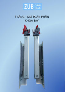 Ray Âm Giảm Chấn ZUB 3 Tầng Mở Toàn Phần Kích Thước 250-500mm (giá 1cặp)