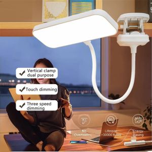 LED Desk Lamp Clip Eye Protection 3 Modes USB Dimming Touch Foldable Learning Reading Office Work Lamp Aulis