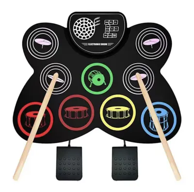 [SG] Portable Electronic Drum Set USB Roll-Up Silicon Drums Pad w Drumsticks Compact Size Kit Hand Practice With Pedals