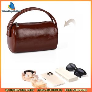 Vktech Womens PU Leather Cylindrical Handbag Small Zipper Clutch for Evening Party and Casual Use