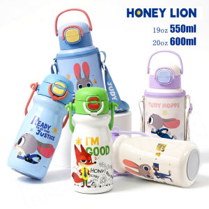 Disney Zootopia 600ML Kids Flask - Medical Grade 316L Stainless Steel - 3-Way Drinking Straw & Sip Lid - Leak-Proof Thermal Bottle for School- HoneyLion