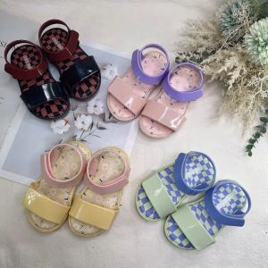Mini melissa Ori1:1 Brazil princess sandals candy color matching checkered pattern soft bottom ( SIZE 22/23 - 30 )