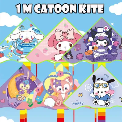1 Meter Cartoon Kite with Handle Line Curved Childrens Kite Flying Toy Easy Control Kuromi Melody Stellalou Kite Outdoor Toys Triangular Kites Toys