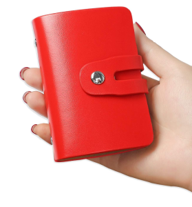 Card Holder With Button Plain Leather Cards Slot ID Credit Card Case Wallet Organizer- JC Elise
