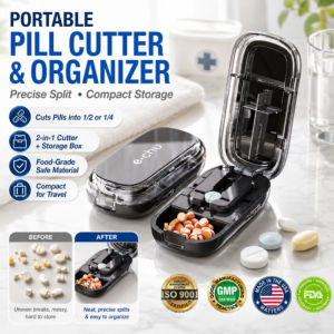 Portable Pill Splitter 4 Way Precision Pill Cutter Medicine Organizer Box Travel Tablet Divider Storage Case