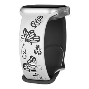 Engraved Strap for Apple Watch Series 9 41mm 45mm 44mm 42mm 38mm Women Butterfly Pattern 40mm iWatch Silicone Band Ultra 49mm Series 8 7 6 5 4 3 2 1 SE