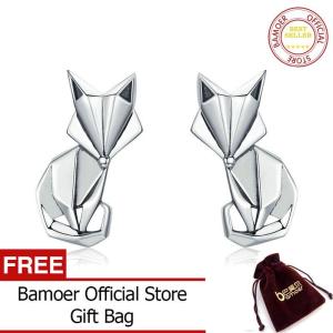 BAMOER Hot Sale Genuine 925 Sterling Silver Fashion Folding Fox Animal Stud Earrings for Women Sterling Silver Jewelry SCE526 Dec