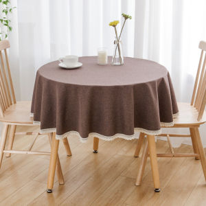 Round Table Cloth Cotton Linen Tablecloth Waterproof Wear-Resistant With Tassels Solid Color Circular Tablecloth Simple Household Tablecloth