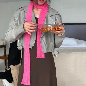 SMVU สีทึบทึบ ผ้าคลุมไหล่ขนแกะ ฮาราจูกุ Y2K ผ้าพันคอถักนิตติ้ง ลำลองแบบสบายๆ สไตล์เกาหลีแบบ ผ้าพันคอยาวแคบ สำหรับผู้หญิง