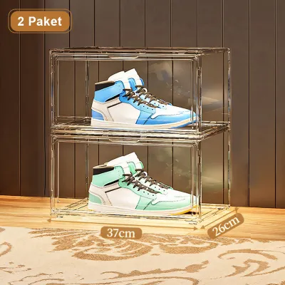 XMVP Kotak Sepatu Akrilik Rak Sepatu Magnetik Yang Dapat Ditumpuk Organizer Penyimpanan Transparan