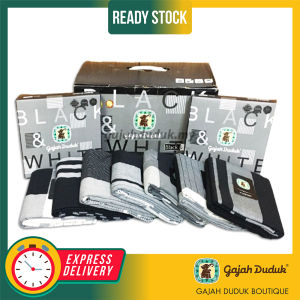 [10 Helai]  Borong Kain Pelikat Eksklusif Gajah Duduk Black & White (4000 Benang)