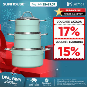 Bộ Nồi Chống Dính Vân Đá Từ SHG1122M Hàng Chính Hãng Sunhouse 3 Size 18 - 20 - 24 cm