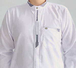 Baju Koko Putih Pria Dewasa Lengan Panjang Manset Atasan Taqwa Muslim Minimalis Katun