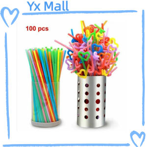 100pcs Disposable colorful bendable Straw Clear Individually Wrapped Drinking Plastic Juice Straw