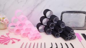 4 Sizes Self-Grip Hair Rollers Set - 50 Pcs Jumbo Curlers for Long Short Hair and Bangs (25mm 36mm 48mm 60mm) With Clips Black No-heat (25 36 48 60mm) Jumbo Large Small Plastic for Long Short Curly Bangs Styling Accessories Home Travel Gifts F