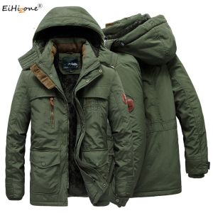 EsHi 2023 Winter Mens Military Jacket Thick Warm Hooded Men Parka Coat Casual Fleece Cotton Padded Male Windbreaker Thermal Outerwear